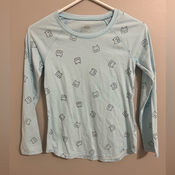 Justice Girls Size 10 Blue Long sleeve T-Shirt with Cat Print - Picture 1 of 4